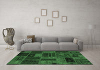 Machine Washable Patchwork Emerald Green Transitional Rug, wshabs5644emgrn