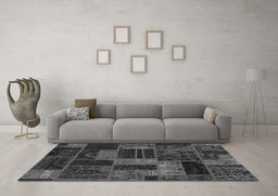 Machine Washable Patchwork Gray Transitional Rug in a Living Room,, wshabs5644gry