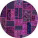 Round Patchwork Purple Transitional Rug, abs5644pur