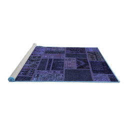 Sideview of Machine Washable Patchwork Blue Transitional Rug, wshabs5644blu