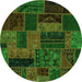 Round Machine Washable Patchwork Green Transitional Area Rugs, wshabs5644grn