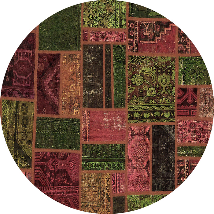 Round Machine Washable Patchwork Brown Transitional Rug, wshabs5644brn