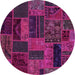 Round Patchwork Pink Transitional Rug, abs5644pnk