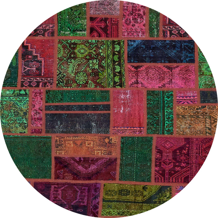 Round Abstract Coffee Brown Patchwork Rug, abs5644