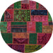 Round Abstract Coffee Brown Patchwork Rug, abs5644