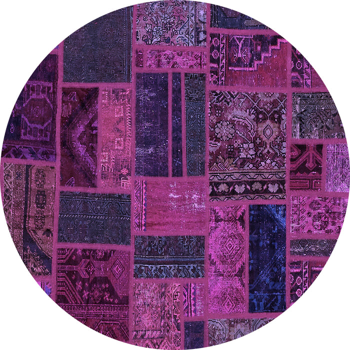 Round Machine Washable Patchwork Purple Transitional Area Rugs, wshabs5644pur