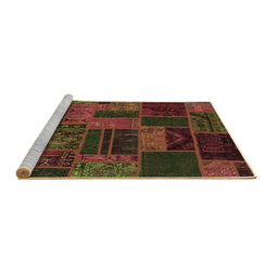 Sideview of Machine Washable Patchwork Brown Transitional Rug, wshabs5644brn