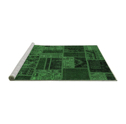 Sideview of Machine Washable Patchwork Emerald Green Transitional Area Rugs, wshabs5644emgrn