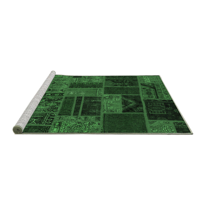 Sideview of Machine Washable Patchwork Emerald Green Transitional Area Rugs, wshabs5644emgrn