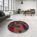 Round Machine Washable Abstract Coffee Brown Rug in a Office, wshabs5644