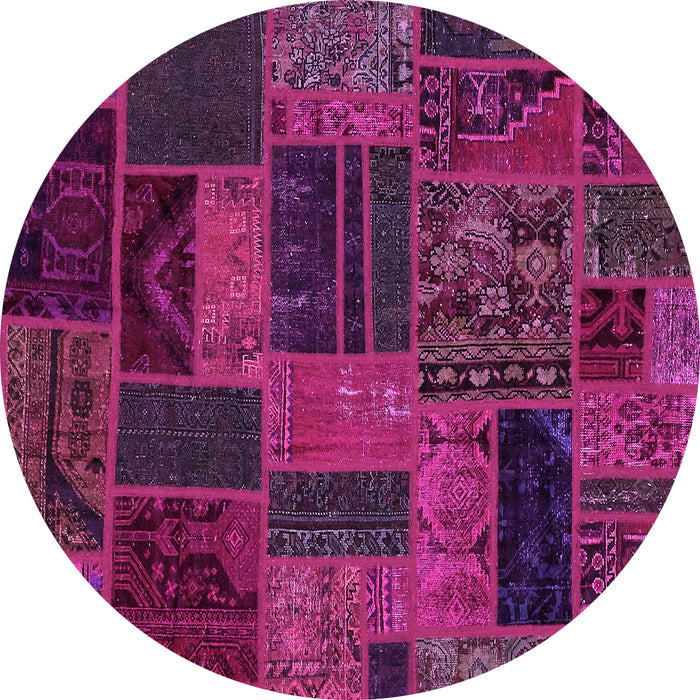 Round Machine Washable Patchwork Pink Transitional Rug, wshabs5644pnk