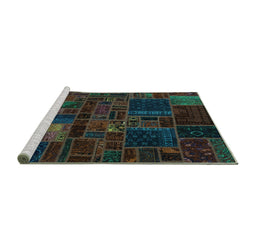 Sideview of Machine Washable Oriental Turquoise Modern Area Rugs, wshabs5645turq