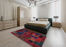Abstract Purple Oriental Rug in a Bedroom, abs5645