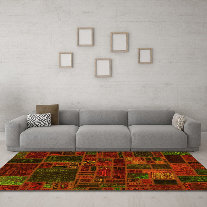 Machine Washable Oriental Yellow Modern Rug in a Living Room, wshabs5645yw