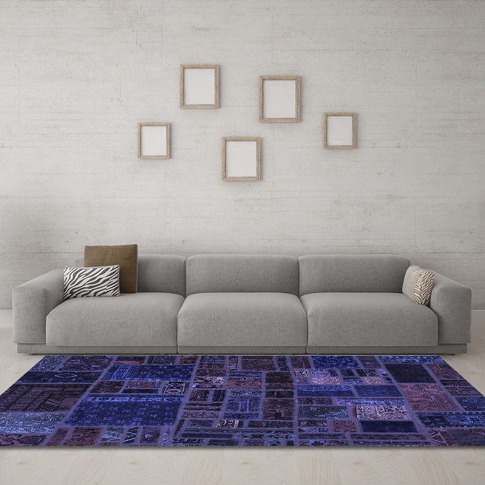 Machine Washable Oriental Blue Modern Rug in a Living Room, wshabs5645blu