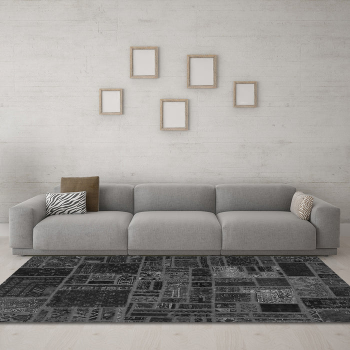 Machine Washable Oriental Gray Modern Rug in a Living Room,, wshabs5645gry