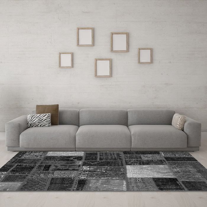 Machine Washable Oriental Gray Modern Rug in a Living Room,, wshabs5646gry