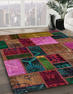 Abstract Brown Oriental Rug in Family Room, abs5646