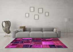Machine Washable Oriental Pink Modern Rug in a Living Room, wshabs5646pnk