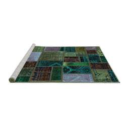 Sideview of Machine Washable Oriental Turquoise Modern Area Rugs, wshabs5646turq