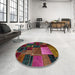 Round Abstract Brown Oriental Rug in a Office, abs5646