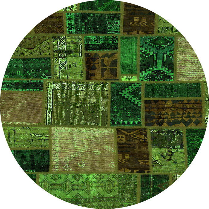 Round Machine Washable Oriental Green Modern Area Rugs, wshabs5646grn