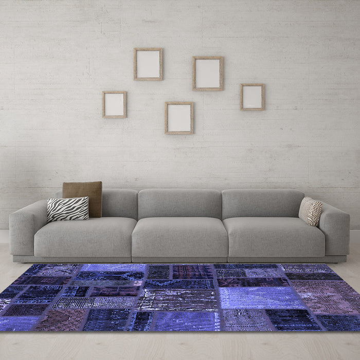 Machine Washable Oriental Blue Modern Rug in a Living Room, wshabs5646blu