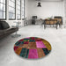 Round Machine Washable Abstract Brown Rug in a Office, wshabs5646