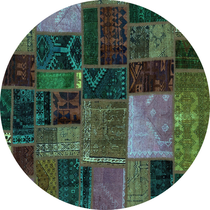 Round Machine Washable Oriental Turquoise Modern Area Rugs, wshabs5646turq