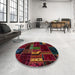 Round Abstract Wine Red Oriental Rug in a Office, abs5647