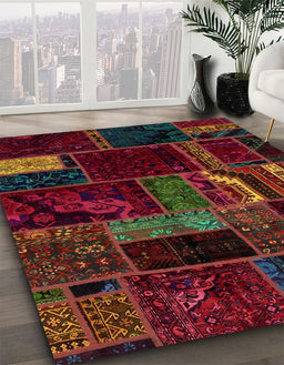 Abstract Wine Red Oriental Rug in Family Room, abs5647