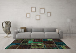 Machine Washable Oriental Turquoise Modern Area Rugs in a Living Room,, wshabs5647turq