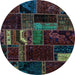 Round Oriental Light Blue Modern Rug, abs5647lblu