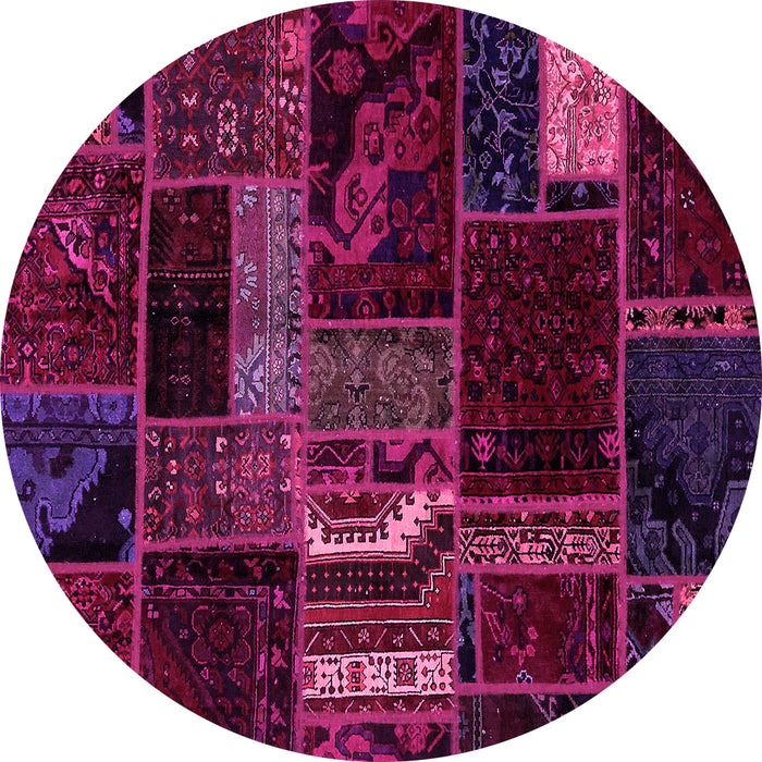 Round Machine Washable Oriental Pink Modern Rug, wshabs5647pnk