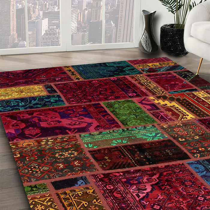 Abstract Wine Red Oriental Rug in Family Room, abs5647