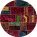 Round Abstract Wine Red Oriental Rug, abs5647