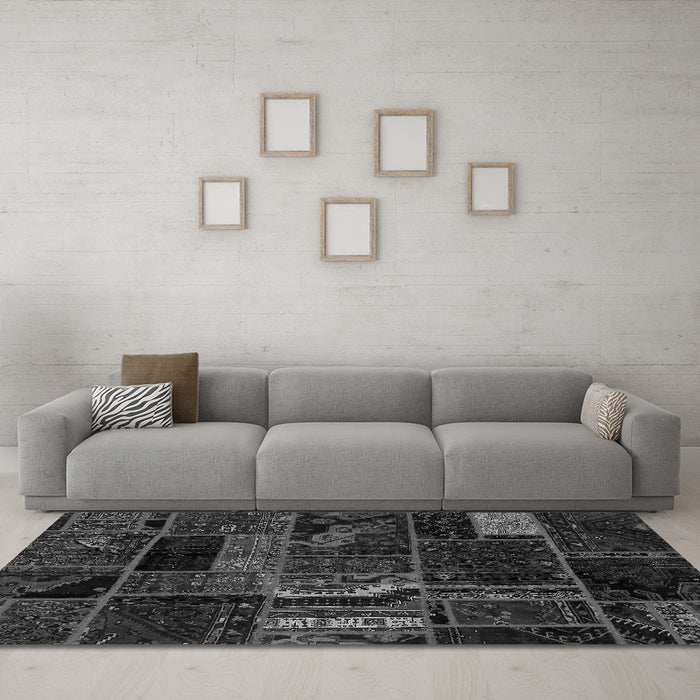 Machine Washable Oriental Gray Modern Rug in a Living Room,, wshabs5647gry