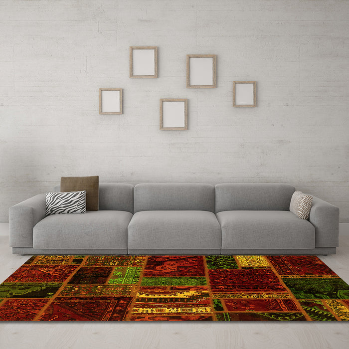 Machine Washable Oriental Yellow Modern Rug in a Living Room, wshabs5647yw