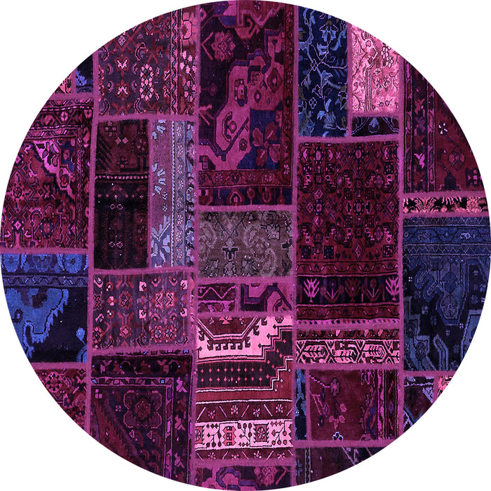 Round Machine Washable Oriental Purple Modern Area Rugs, wshabs5647pur
