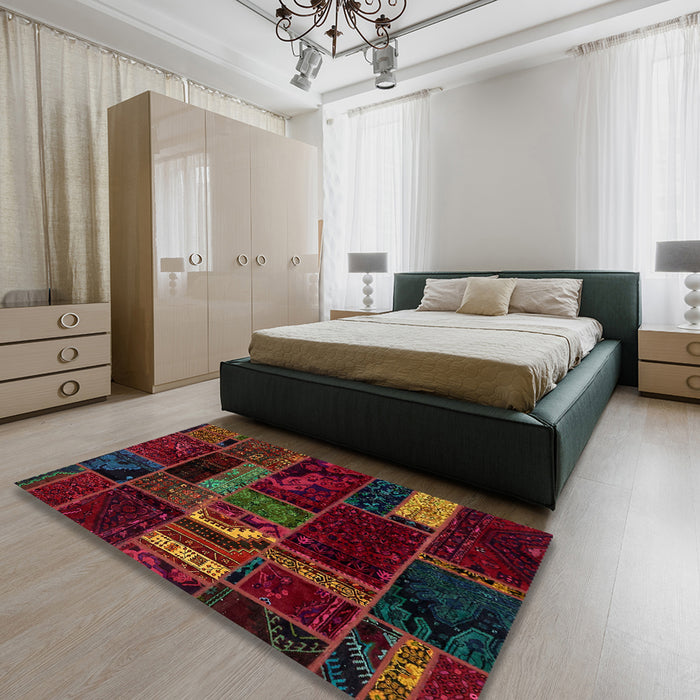 Machine Washable Abstract Red Wine or Wine Red Rug in a Bedroom, wshabs5647