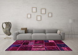 Machine Washable Oriental Pink Modern Rug in a Living Room, wshabs5647pnk