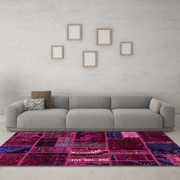 Machine Washable Oriental Pink Modern Rug in a Living Room, wshabs5647pnk