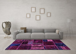 Machine Washable Oriental Purple Modern Area Rugs in a Living Room, wshabs5647pur