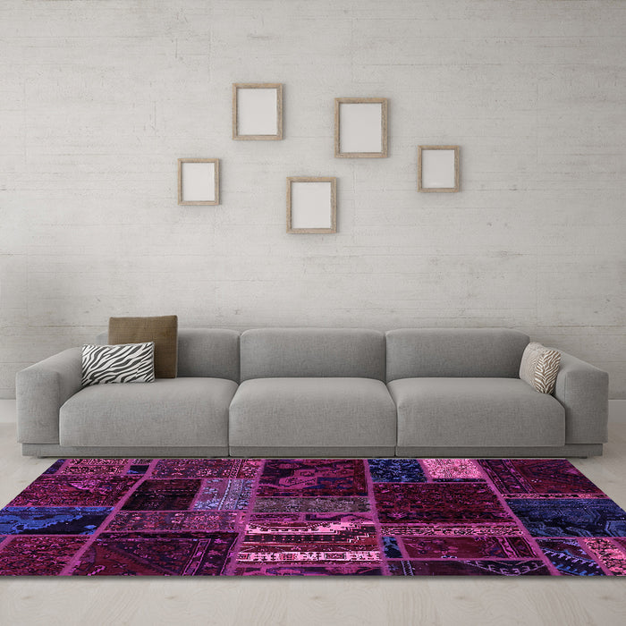 Machine Washable Oriental Purple Modern Area Rugs in a Living Room, wshabs5647pur