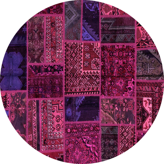 Round Machine Washable Oriental Pink Modern Rug, wshabs5648pnk