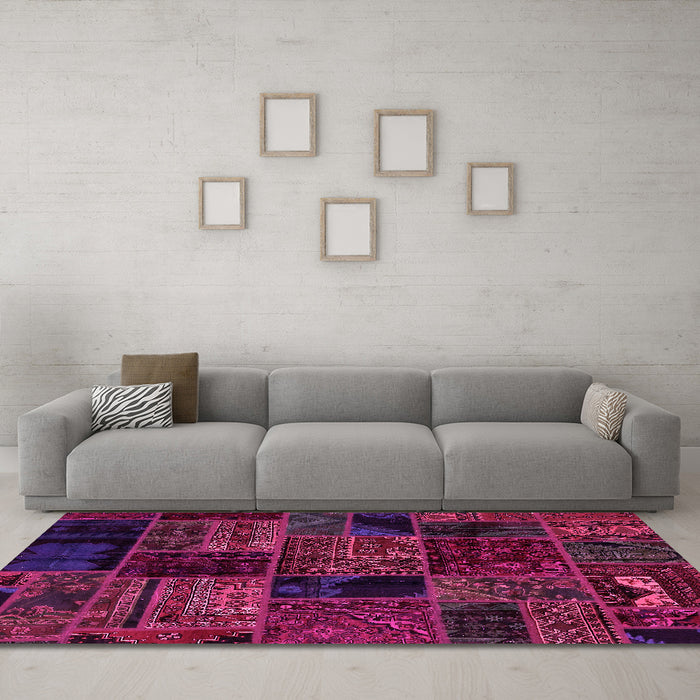 Machine Washable Oriental Pink Modern Rug in a Living Room, wshabs5648pnk