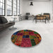 Round Machine Washable Abstract Red Brown Rug in a Office, wshabs5648