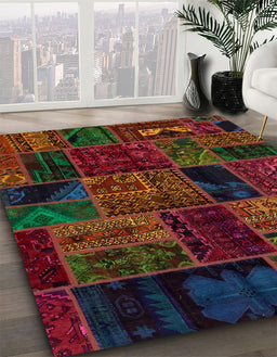 Abstract Reddish Brown Oriental Rug in Family Room, abs5648