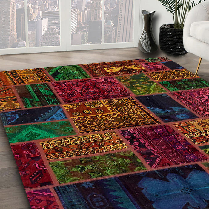 Abstract Reddish Brown Oriental Rug in Family Room, abs5648