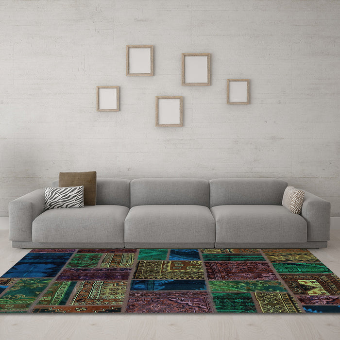 Machine Washable Oriental Light Blue Modern Rug in a Living Room, wshabs5648lblu